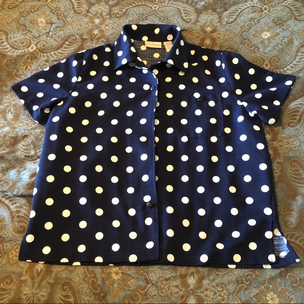 3 for $20 navy blue and white polka dot blouse